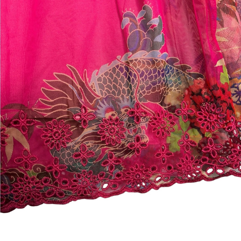 NEW Johnny Was BIYA Mazzy Floral Print Embroidered Mesh Split V-Neck Blouse XL - Picture 7 of 13